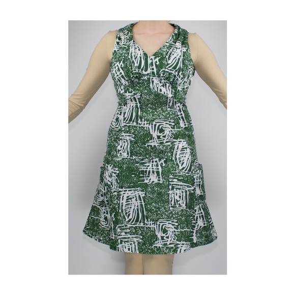 Vintage 60’s Green Polyester Tiki Mini Dress - Picture 3 of 4
